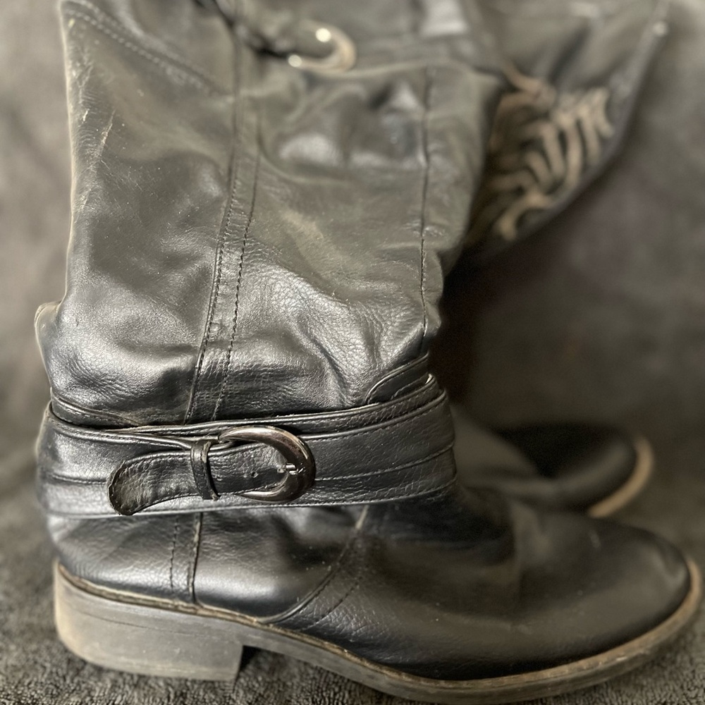 Black Leather Boots with Buckle Detail